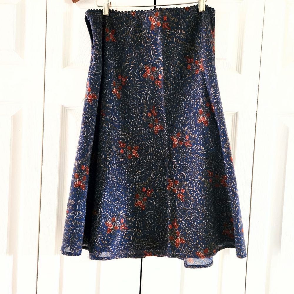 Eddie Bauer Cottagecore Floral A Line Skirt Dark Blue & Orange, Size Medium